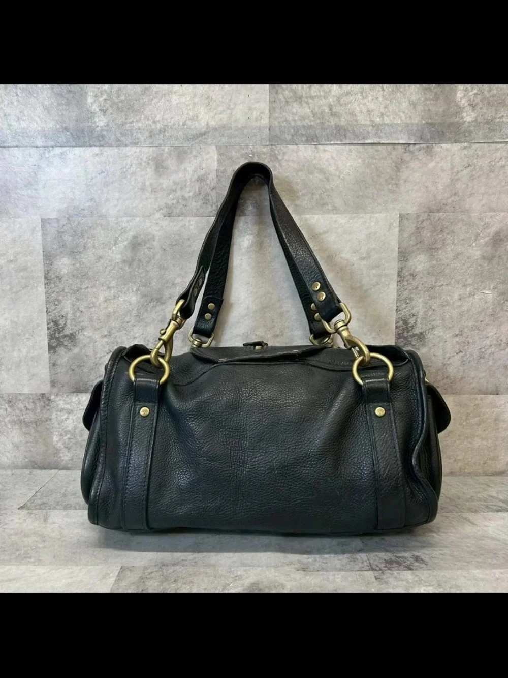 Mulberry Black Leather Shoulder Bag with Brass Hardware